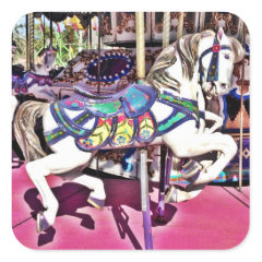 Colorful Carousel Horse at Carnival Photo Gifts Square Sticker