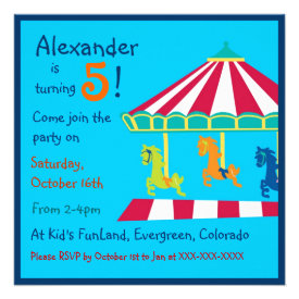 Colorful carousel kids birthday party invitations
