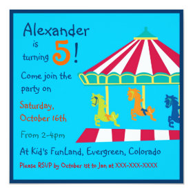 Colorful carousel kids birthday party invitations 5.25