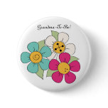 Colorful Cartoon Daisies Grandmother Button
