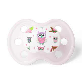 Colorful Cartoon Owls Baby Pacifier