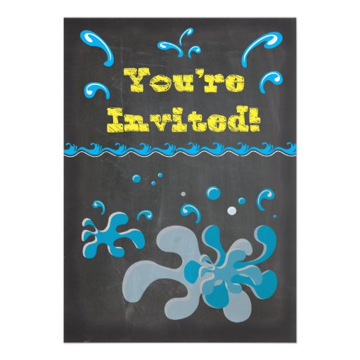 Colorful Chalkboard Pool Party Invitations