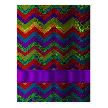 Colorful chevron damask pattern postcard