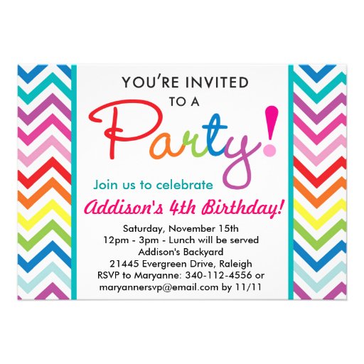 Colorful Chevron Party Invitation (front side)