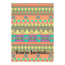 Colorful Chevron Zig Zag Tribal Aztec Ikat Pattern Personalized Invite