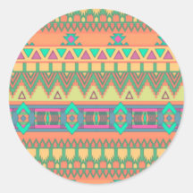 Colorful Chevron Zig Zag Tribal Aztec Ikat Pattern Round Stickers