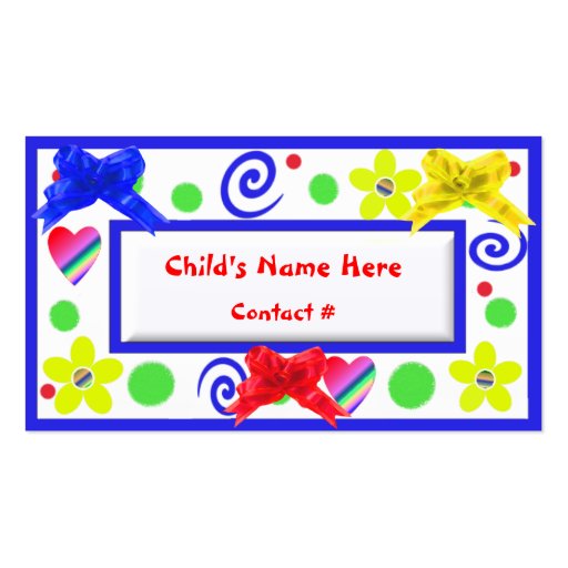 Colorful Childrens Calling Cards Business Cards (front side)