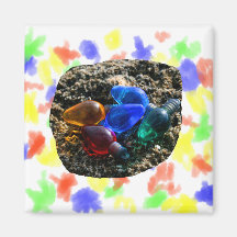 Colorful Christmas Bulbs in Beach Sand Photograph Refrigerator Magnet