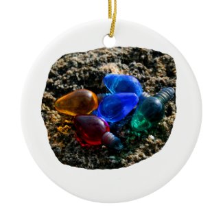 Colorful Christmas Bulbs in Beach Sand Photograph ornament