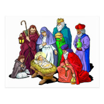 Colorful Christmas Nativity Scene Post Cards