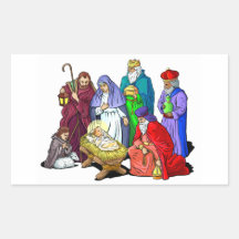 Colorful Christmas Nativity Scene Rectangular Sticker