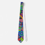 Colorful Circle Patterns on Blue Background Tie