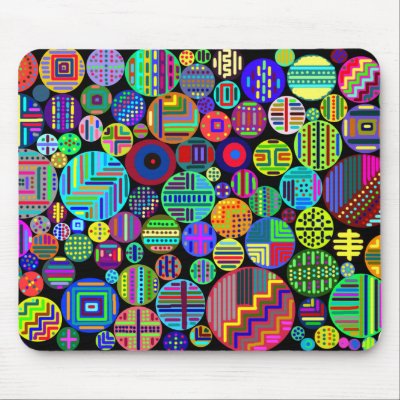 Colorful Circles on Black Background Mouse Mats by JKdesigns