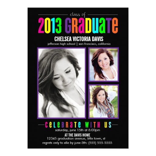 Colorful Class of 2013 Graduate Photo Invite (front side)