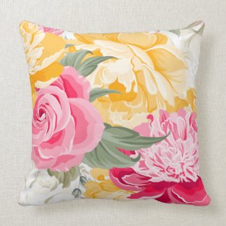 Colorful Closeup Watercolors Flowers Throw Pillow