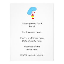Colorful Clown Cartoon. Blue Hair. Custom Invite