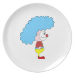 Colorful Clown Cartoon. Blue Hair. Plates