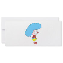 Colorful Clown Cartoon. Blue Hair. Full Color Rack Card