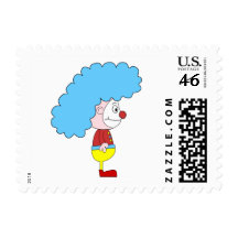 Colorful Clown Cartoon. Blue Hair. Stamps