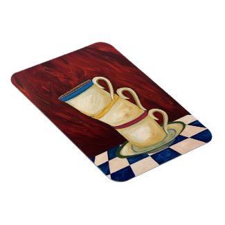 Colorful Coffee Cups on Red Art Magnet