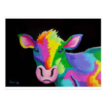 Colorful Cow Postcard