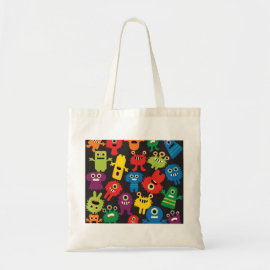 Colorful Crazy Fun Monsters Creatures Pattern Tote Bag