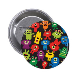 Colorful Crazy Fun Monsters Creatures Pattern Pinback Button