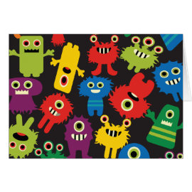 Colorful Crazy Fun Monsters Creatures Pattern Greeting Cards