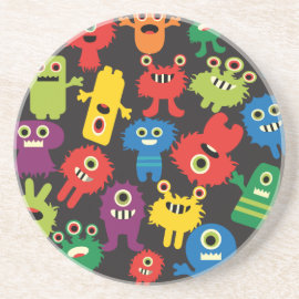 Colorful Crazy Fun Monsters Creatures Pattern Beverage Coasters