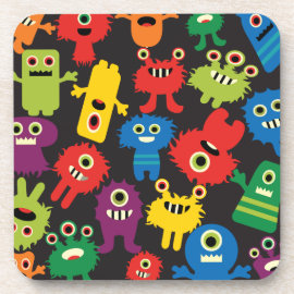 Colorful Crazy Fun Monsters Creatures Pattern Drink Coasters