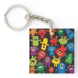 Colorful Crazy Fun Monsters Creatures Pattern Acrylic Key Chains