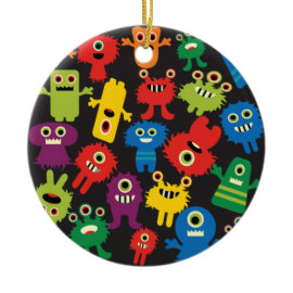 Colorful Crazy Fun Monsters Creatures Pattern Christmas Tree Ornaments
