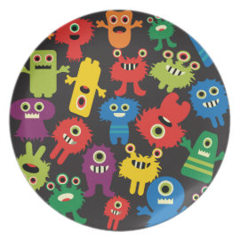 Colorful Crazy Fun Monsters Creatures Pattern Plate