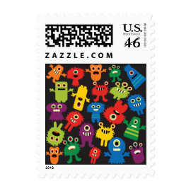 Colorful Crazy Fun Monsters Creatures Pattern Postage Stamps