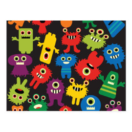 Colorful Crazy Fun Monsters Creatures Pattern Postcard