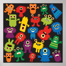 Colorful Crazy Fun Monsters Creatures Pattern Print