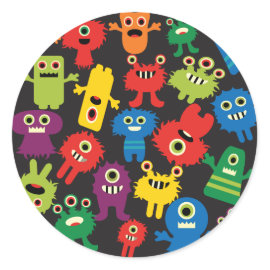 Colorful Crazy Fun Monsters Creatures Pattern Round Sticker