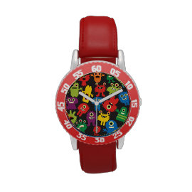 Colorful Crazy Fun Monsters Creatures Pattern Wristwatch
