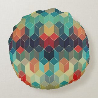 Colorful Cubes Geometric Pattern 2 Round Pillow