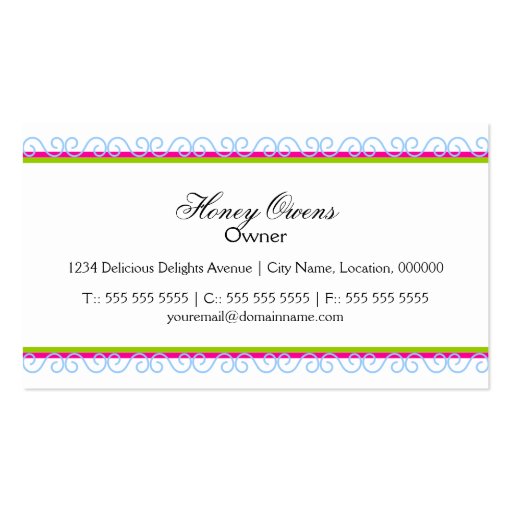 Colorful Cupcakes Bakery Business Cards (back side)