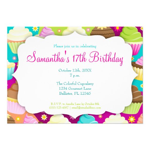 Colorful Cupcakes "Let's Party" Invitations