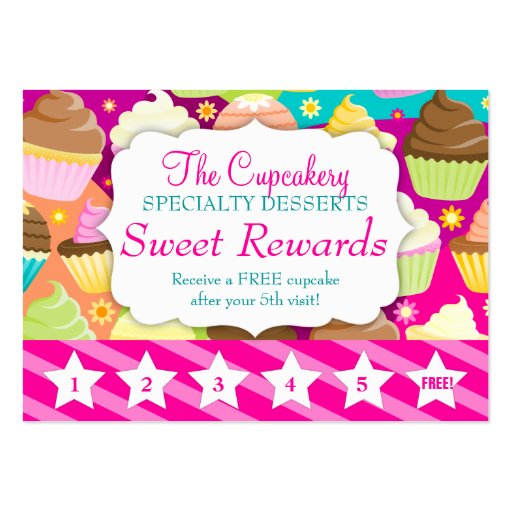 Colorful Cupcakes Rewards Promo Business Cards (front side)