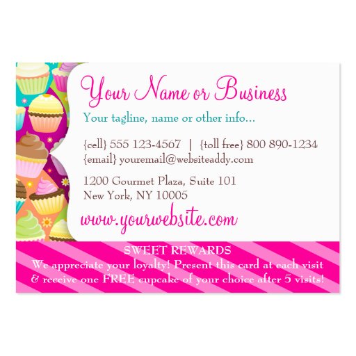 Colorful Cupcakes Rewards Promo Business Cards (back side)