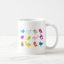 Colorful cute birds mugs