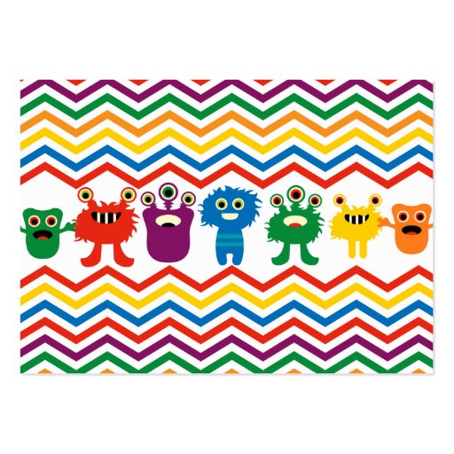 Colorful Cute Monsters Fun Chevron Striped Pattern Business Cards (back side)