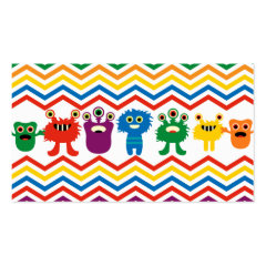 Colorful Cute Monsters Fun Chevron Striped Pattern Business Card