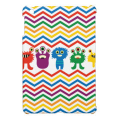 Colorful Cute Monsters Fun Chevron Striped Pattern iPad Mini Case