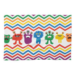 Colorful Cute Monsters Fun Chevron Striped Pattern Kitchen Towel