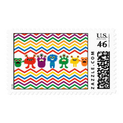 Colorful Cute Monsters Fun Chevron Striped Pattern Postage