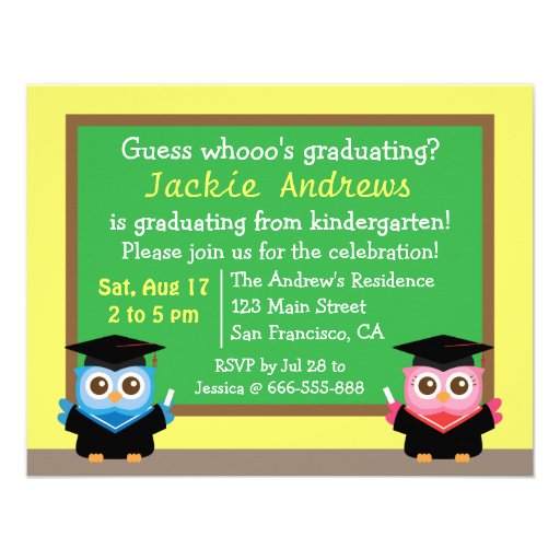 Colorful, Cute Owl Graduation, for Kids Invitations (front side)